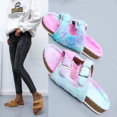 China CUSHIONING Wholesale Lambskin Ball Slips Lady Real Fox Raccoon For Women 2021 Toe Woman Fur Slippers Faux Closed for sale