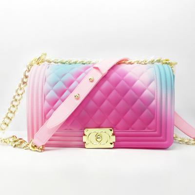 China New Fashion High Quality Wholesale Women's Colorful Chain Handbags High Quality Jelly Cross - Body Purses For Ladies for sale