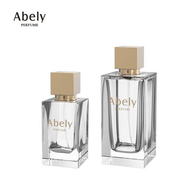 China Abely Cosmetic Factory Custom 50ml 100ml Cologne Bottles Bulk Empty Rectangular Luxury Glass Perfume Bottles for sale