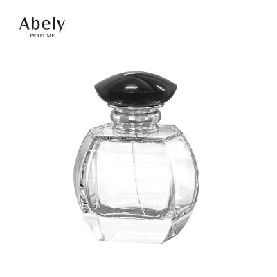 China Abely Cosmetic Wholesale Custom Design Luxury Perfume Bottles Flat Round 90ml Square Perfume Glass Bottle for sale