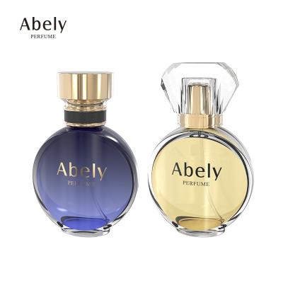 China Abely Fashionable Perfume Packaging Wholesale Custom Flat Perfume Bottle 50ml Elegant Sprayer Perfume Bottles Perfume for sale