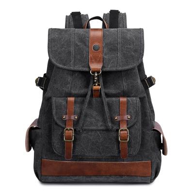 China 14 Inch Black Backpack Men's Student Daypack Men's Casual School Vintage Durable Large Durable Outdoor Canvas for sale