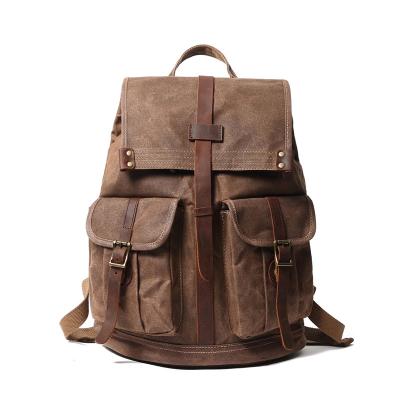 China Waterproof In Running Retro Backpack Hiking Mens Vintage Canvas Waterproof Waxed Leather Backpack for sale