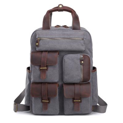 China Durable Multi Pockets Men Backpacks Vintage Canvas Crazy Horse Backpack Travel Business Bag Large Capacity Leather Outdoor Backpack for sale