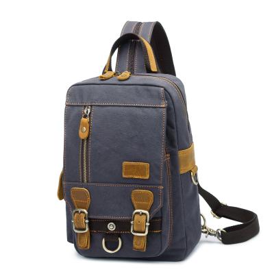 China Durable Mens Leather Convertible Canvas Backpack Small Sling Bag for sale