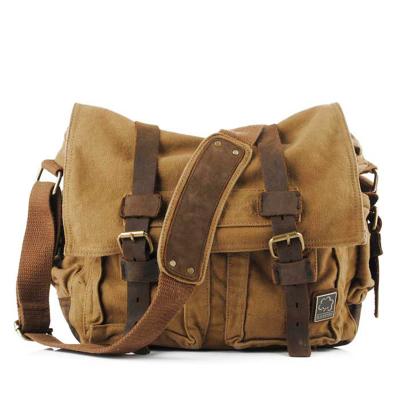 China 15.6 Inch Laptop Leisure Brown Canvas Messenger Bag For Men Large Fits 15.6 Inch Laptop for sale