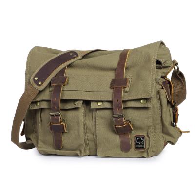 China Wear Resistant Canvas Leather Military Shoulder Messenger Bags Satchel School Casual Bag For Men for sale