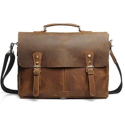 China Genuine Leather Briefcase Satchel Bag Mens Leather Vintage Shoulder Messenger Bag Retro for sale