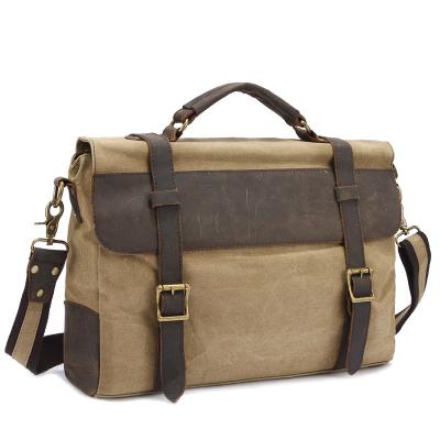 China Messenger Bag Vintage Handbag Laptop Canvas Computer Scientists Briefcase Bags With Genuine Leather Trim for sale