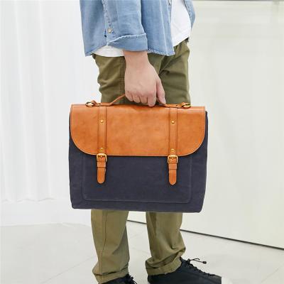 China Leather Men's Messenger Bag Business Bag Wear-resistant Vintage Canvas Briefcase Briefcase Case for sale