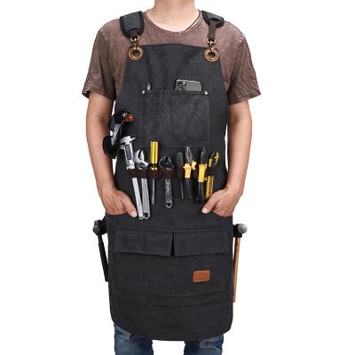 China Factory Customized Heavy Duty Vintage Cotton Canvas Cross Back Apron Durable for Gardener Crafting Painting Woodworking for sale