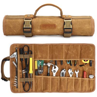 China Multifunctional Heavy Duty Waxed Canvas Leather Vintage Work Tools Durable Bag Roll Up Holster for sale