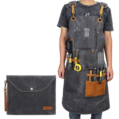 China Universal Heavy Duty Waterproof Waxed Waterproof Canvas Work Apron With Tool Pockets For Woodworking Crafting Painting for sale