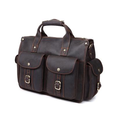 China Business Briefcase Vintage Leather Laptop Cross - Body Briefcase Crazy Horse Genuine Leather Men Tote Bags For Men for sale