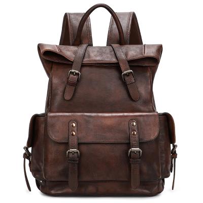 China Vintage Handcrafted Full Grain Leather Backpack Travel Bag Mens Genuine Leather Backpack for sale