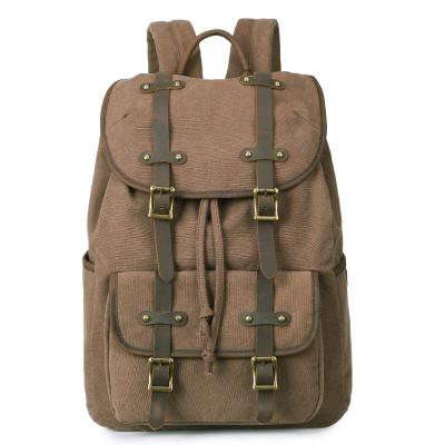 China Hippie Vintage Leather Wear-resistance Unisex School Bags Large Capacity Increasing Travel Laptop Canvas Backpack for sale