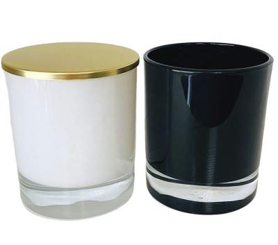 China High Quality Empty Glossy White Glossy Black Glass Candle Jar Home Decoration With Sprayed Metal Lid Inside Candle Container For Candle Making for sale