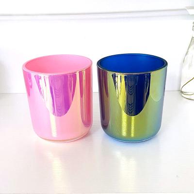 China Home Decoration Tall Round Bottom Glass Jar Fashionable Shiny Colorful Candle 450ml Candle Ships With Custom Lid For Candle Making for sale