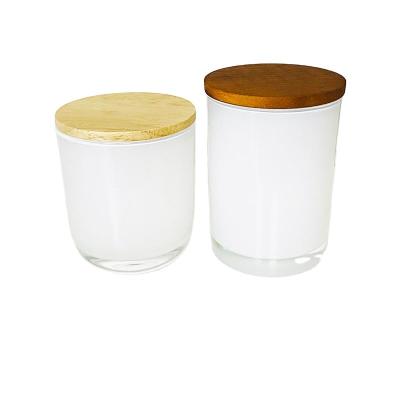 China High Quality Opaque White Black Votive Candle Holder Home Decor 8oz 10oz White Glass Jar With Bamboo Wood Lid For Candle Making Wholesale for sale