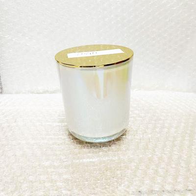 China Vogue Home Decor Luxury Hologram Jar 12oz Iridescent White Glass Candle Jar With Metal Lid For Candle Making for sale