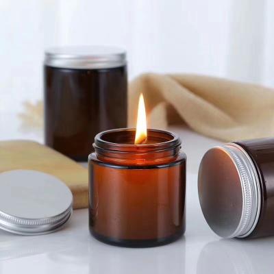 China Wholesale Supplier 4oz 150ml Amber Straight Sided Glass Candle Jar Home Decoration Candle Glass Jar With Silver Lid for sale