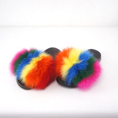 China 2021 durable hot sale new enlarge real fur slippers women fashion fox fur slide sandals custom made women fashion fur slides for sale