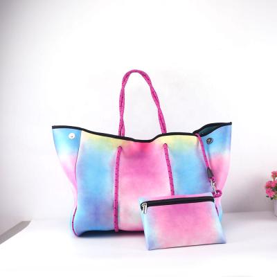 China Multicolor Fashion Print Neoprene Beach Bag For Women Shoulder Bag Neoprene Bag for sale