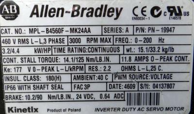 China ALLEN-BRADLEY MPL-B4560F-MK24AA MP-Series MPL 480V AC Rotary Servo Motor for sale