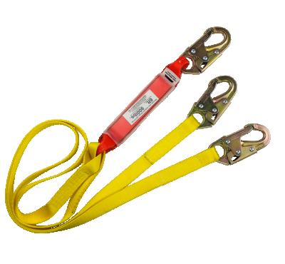 China 100% Polyester Fall Protection Safety Full Body Lanyard Safety Harness Double With Shock Absorber Webbing Lanyards ANSI Standard for sale