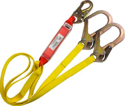 China 100% Polyester ANSI Safety Harness Tool Lanyard Shock Energy Absorbing Polyester Webbing Lanyard With Double Hook for sale