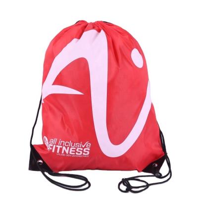 China Custom Logo Polyester Printing Drawstring Backpack Folding Red Bag Waterproof Outdoor Sport Nylon for sale