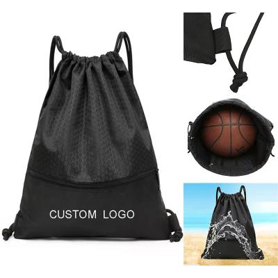 China 420D Folding Drawstring Backpack Polyester Sports Storage Promotional Nylon Waterproof Drawstring Bag for sale