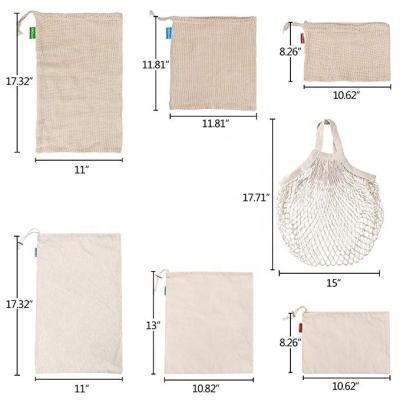 China Small Eco Friendly Reusable Organic Cotton Mesh Bags Foldable String Cotton Mesh Bag for sale