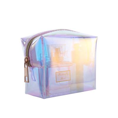 China MICANI Simple Holographic Transparent Printed Laser Zipper PVC Travel Cosmetic Bag for sale