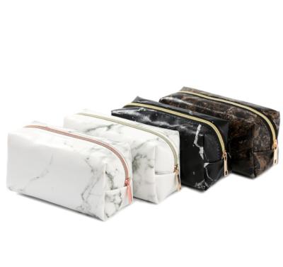 China Fashion PU Makeup Bag Large Capacity Cosmetics Storage Bag Marble Hand To Carry Bag for sale