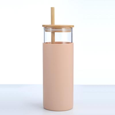 China 2021 Amazon Hot Sale 20oz Viable Tumbler Straw Silicone Protective Sleeve Bamboo Lid Glass Bottles for sale