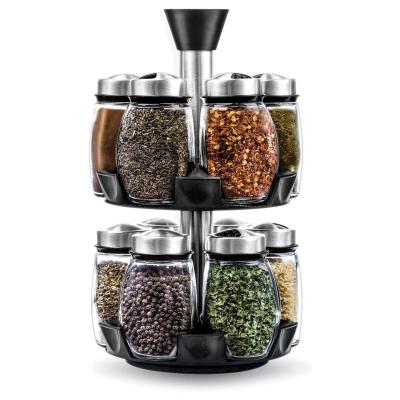 China Sustainable Spice Rack Organizer Revolving Countertop Spice Jar Holder with 12 Glass Spice Bottles for sale