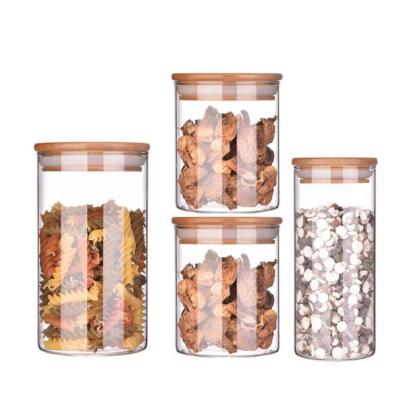 China Reusable Borosilicale Glass Jar With Airtight Bamboo Lid Amazon Hit Spices Glass Storage for sale