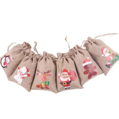 China Fashion Christmas Drawstring Hot Selling Gift Bags Customized Logo Design Linen Candy Drawstring Bags for sale