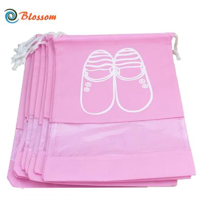 China Wholesale PVC Clear Window Reusable Drawstring Travel Shoes Bag Non Woven Obvious Organizer for sale