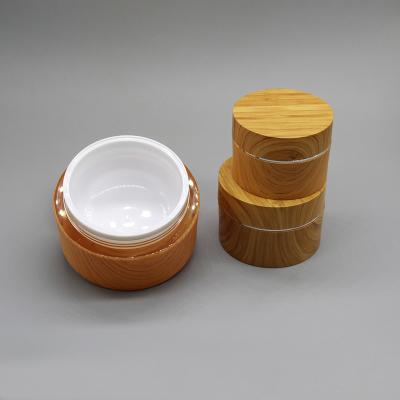 China Custom 15g 30g 50g 100g 200g 300ml Skin Care Creams Acrylic Wooden Grain Cream Jar For Skin Care for sale