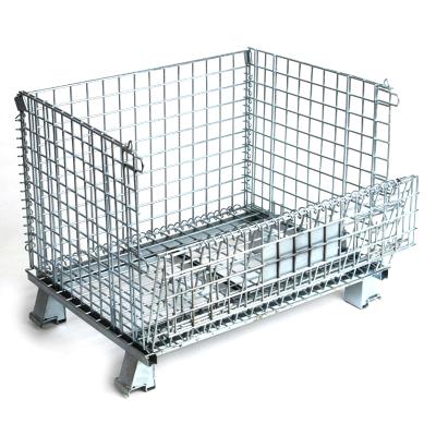 China Collapsible Galvanized Heavy Duty Welded Wire Mesh Basket Logistics Collapsible Stackable Container for sale