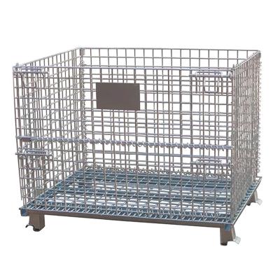 China Industrial Warehouse Kingsun Folding WIRE MESH STORAGE BASKET Stackable zinc metal storage wire frame cage containers rolling pallet for sale