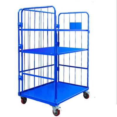 China Storage Galvanized Folding Transport Metal Wire Mesh Rolling Folding Laundry Cart With Wheels 1100*800*1700mm for sale