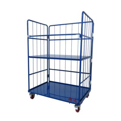 China MOBILE TRANSPORT Folding Cart 4 Sides Steel Folding Heavy Duty Interlocking Wire Mesh Shelf Welded Logistics Cart for sale