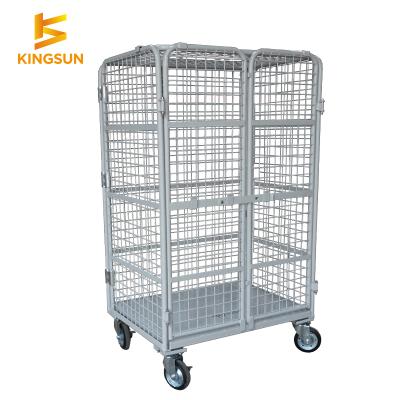 China High Quality Medium Duty Storage Logistics PU Warehouse Steel Transport 2 Sided Stackable Wire Mesh Roll Container for sale