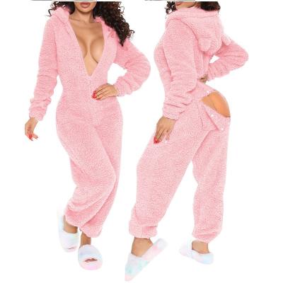 China European and American long-sleeved sexy warm casual pajamas overalls plush solid color thermal home clothes rising clothes for sale