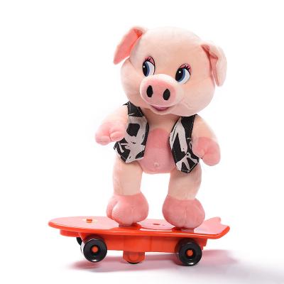 China Wholesale Cute Plush Children's Plush Piglet Doll Toy Set With Skateboard for sale