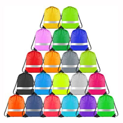 China Custom Factory Supply Reusable Multi Color Reflective Drawstring Backpack With Printed Logo for sale