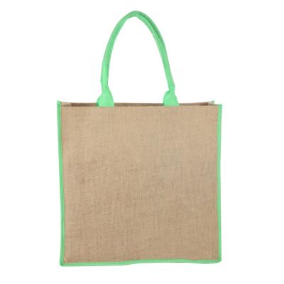 China Customized Wholesale Logo Cheap Durable Jute Fabrics Tote Handled Shopping Bags for sale